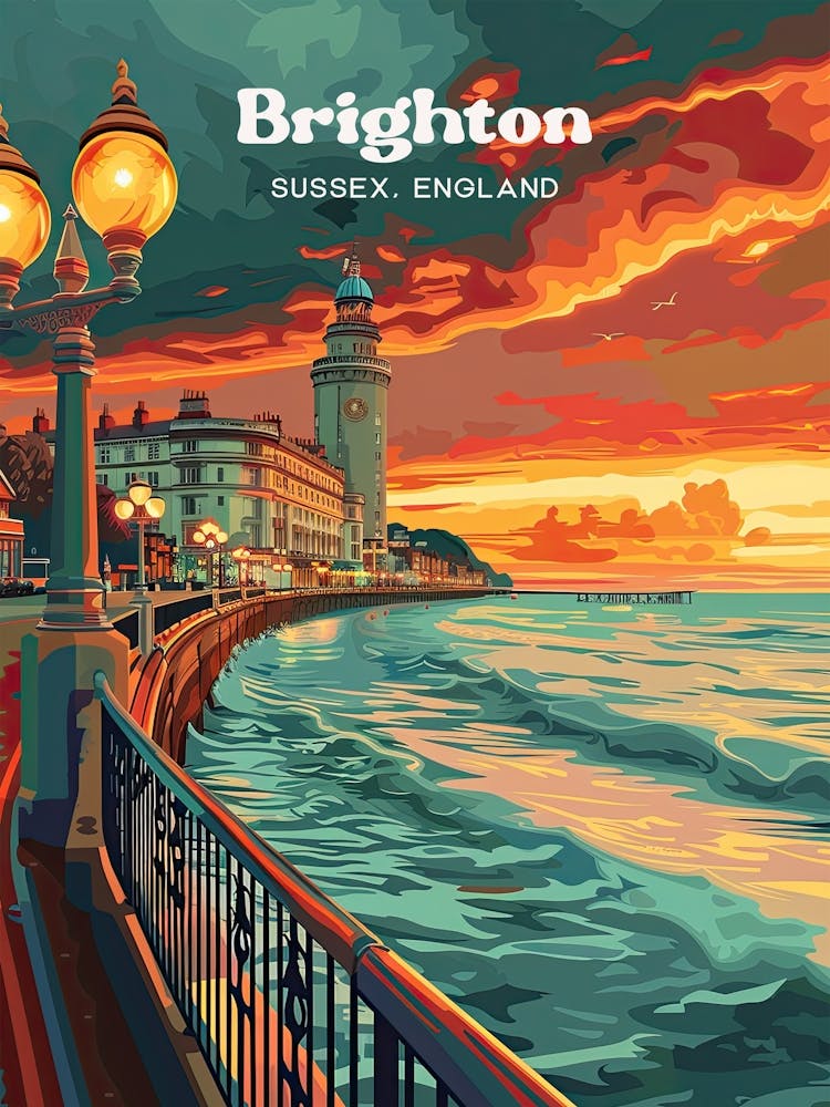Brighton England Seaside Resort Art Illustration