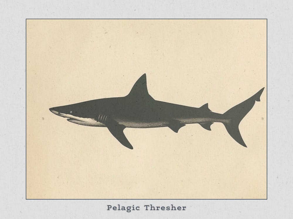 Pelagic Thresher Shark Grey Silhouette 2 Poster