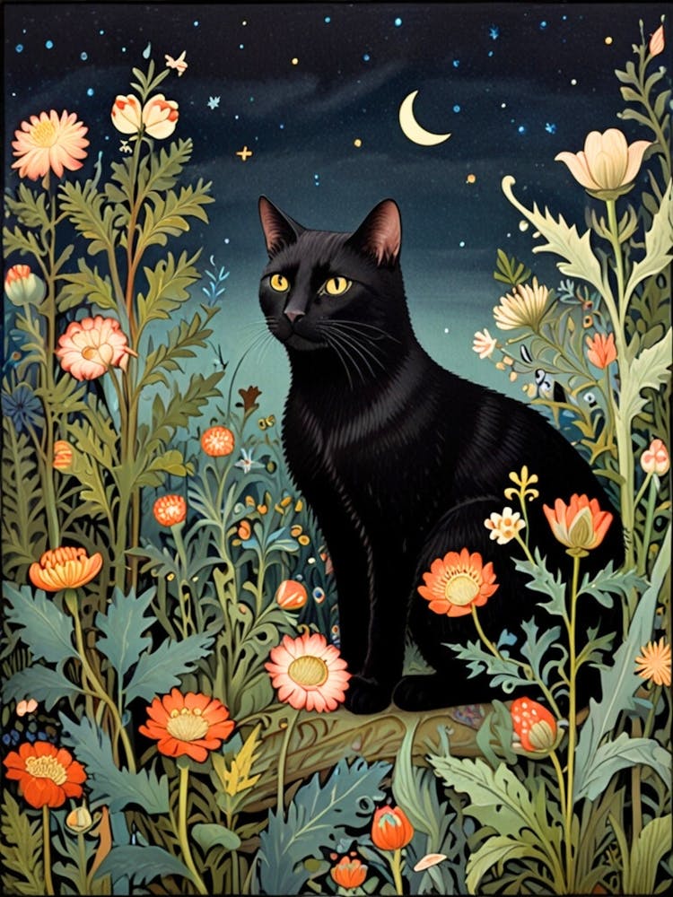 William Morris Black Cat In Flowers 6