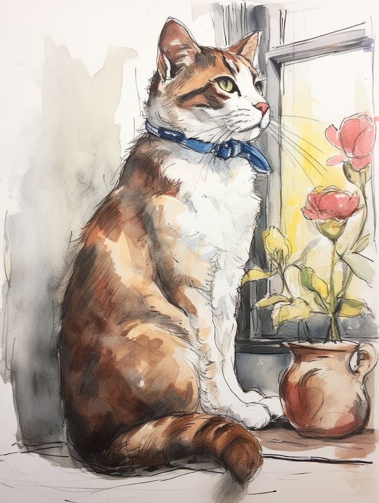 Storybook Animal Watercolour Cat 1