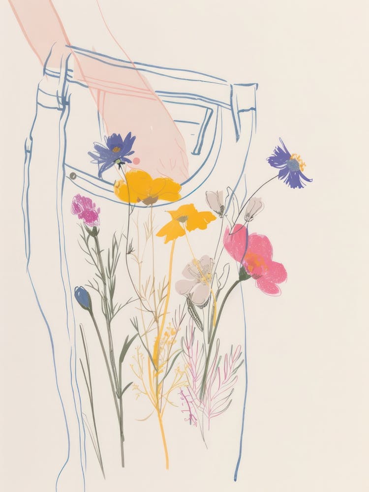 Floral Blue Jeans Line Art 3