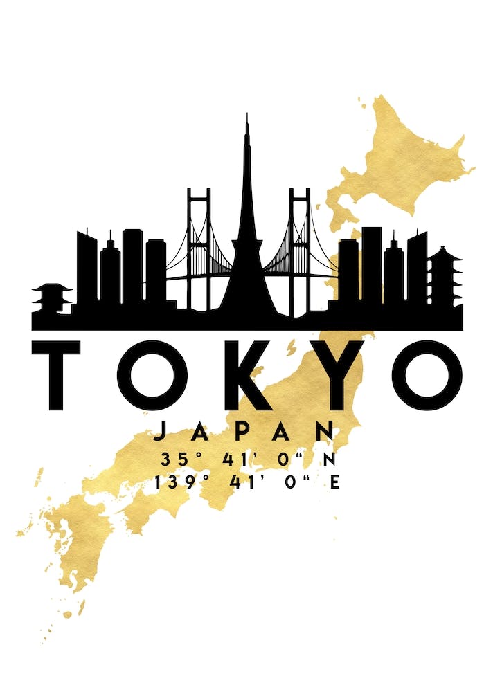 Tokyo Japan Silhouette City Skyline Map
