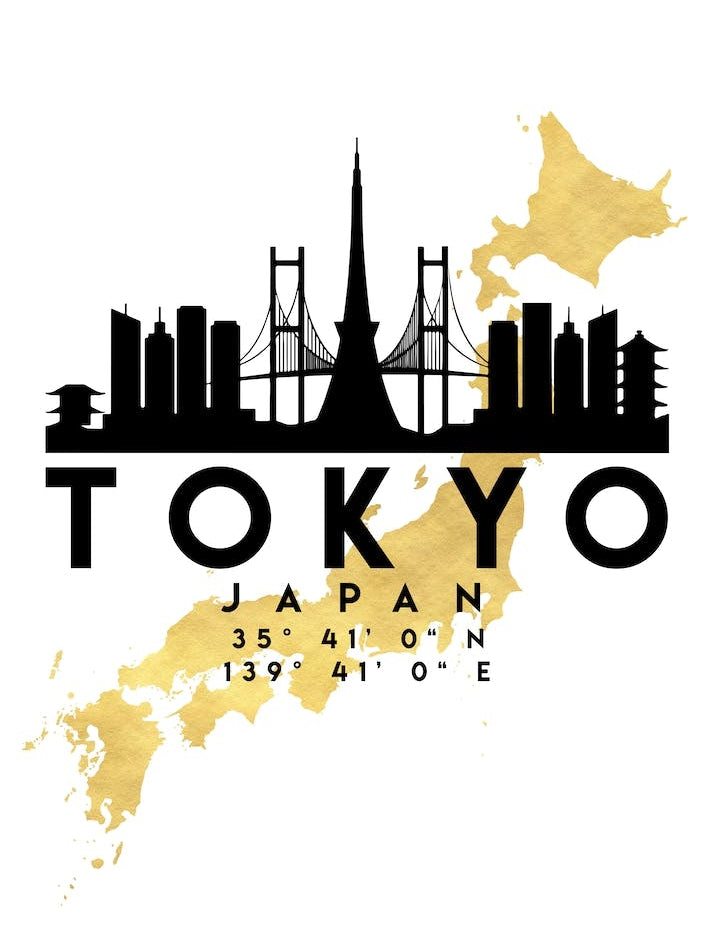 Tokyo Japan Silhouette City Skyline Map