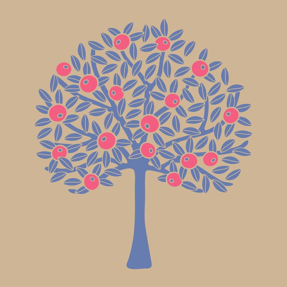 ORANGERIE Tropical Citrus Fruit Tree Botanical in Vintage 1970s Lavender Purple and Fuchsia Pink on Beige Sand 1