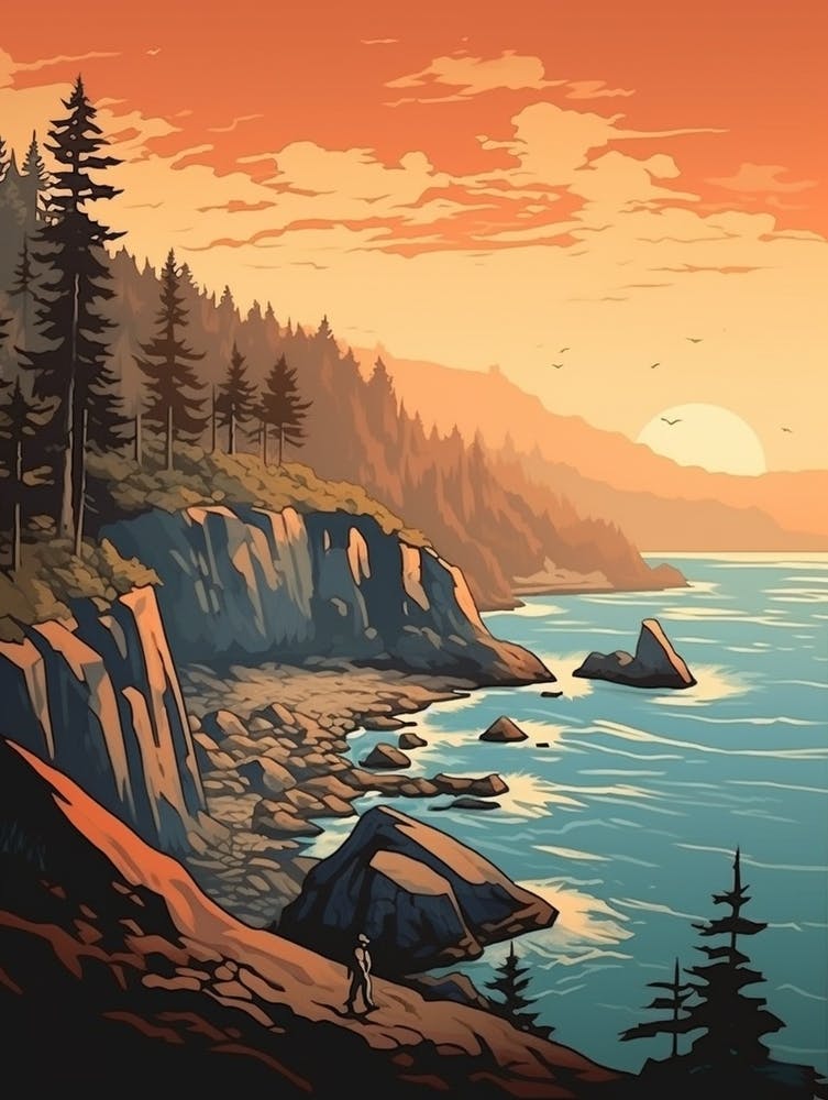 West Coast Trail Canada 1 Vintage Travel Illustration