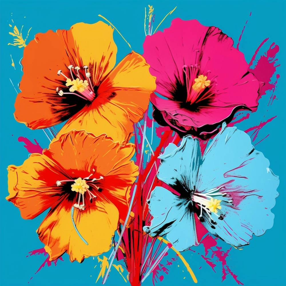 Andy Warhol Style Pop Art Flowers Veronica Flower 1 Square