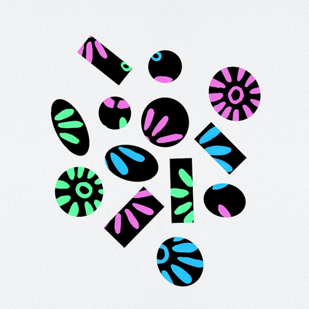 Broken Florals Blue Green Pink Abstract 1