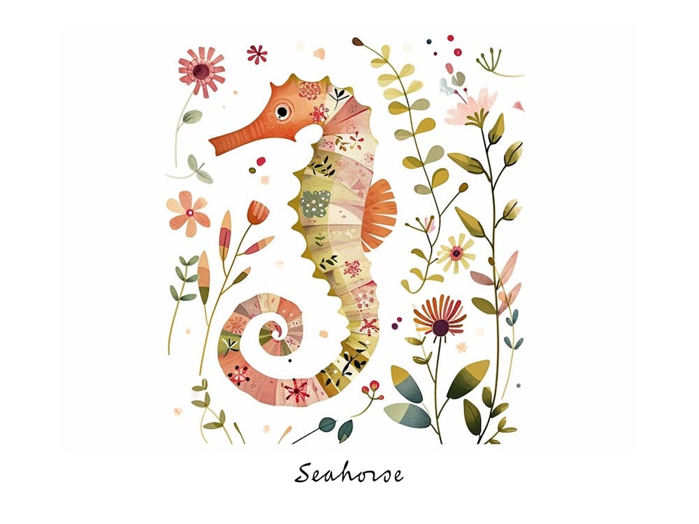 Little Floral Seahorse 2 Poster