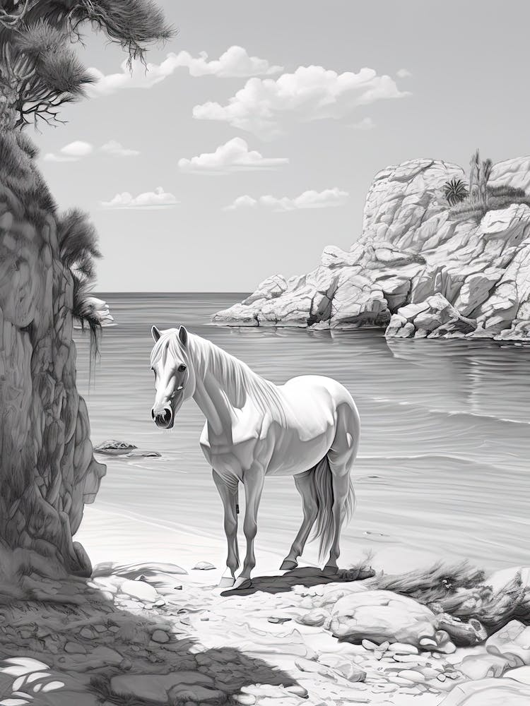 A Horse Oil Painting In Cala Macarella, Spain, Portrait 3