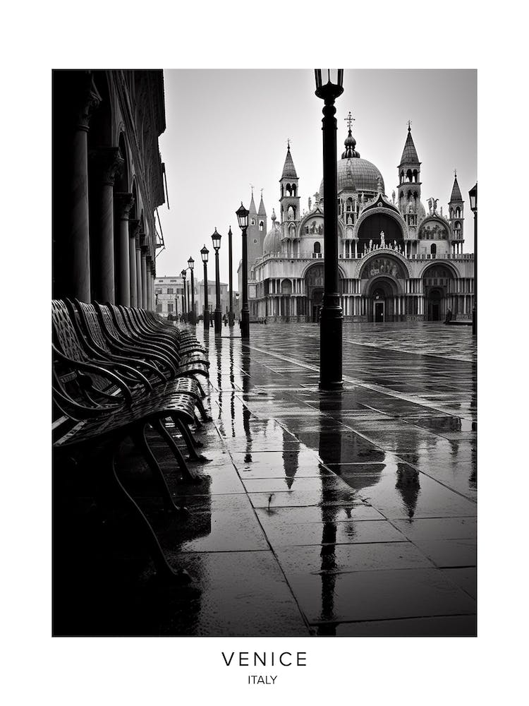 Poster Of Venice, Italy, Black And White Analogue Photography 3