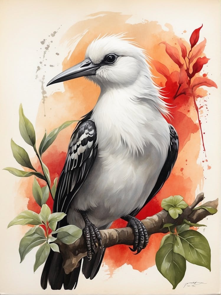 Default Postcard Drawn With A Brush And Thai White Headed Bird 2