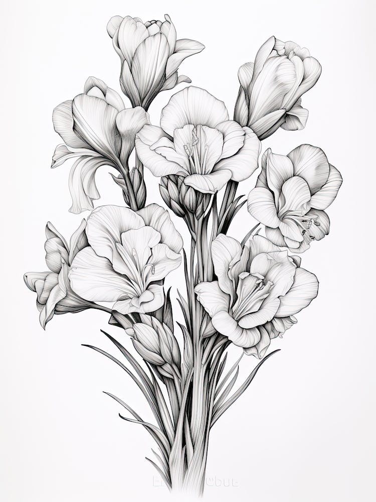 Freesias Flower Vintage Botanical 0