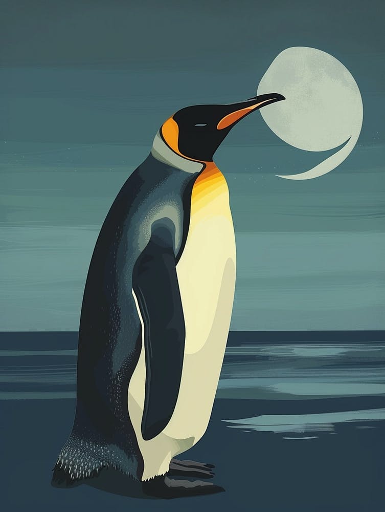 King Penguin Half Moon Island Minimalist Illustration 1