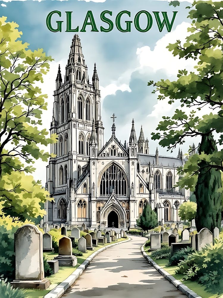 Glasgow Watercolor Vintage Travel V 01
