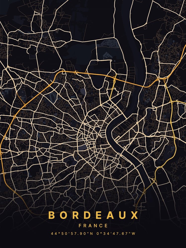 Bordeaux France Black And Gold Map 1
