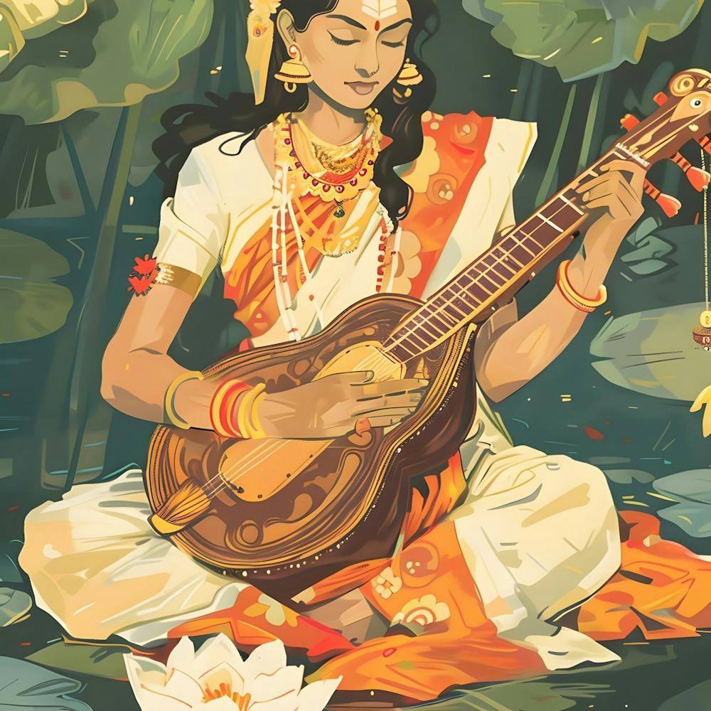 Indian Woman Playing The Sitar