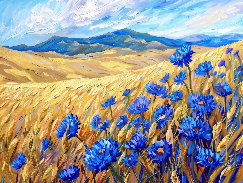 Blue Flowers In A Field 1