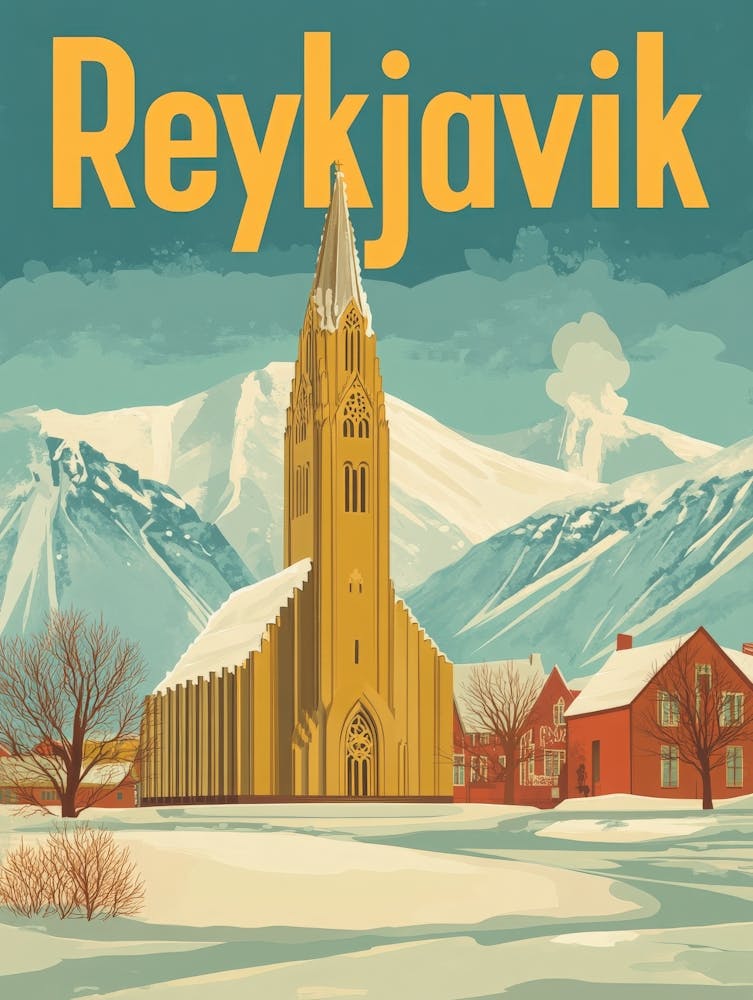 Aihrgdesign Ein Vintage-Reiseposter von Reykjavik 3