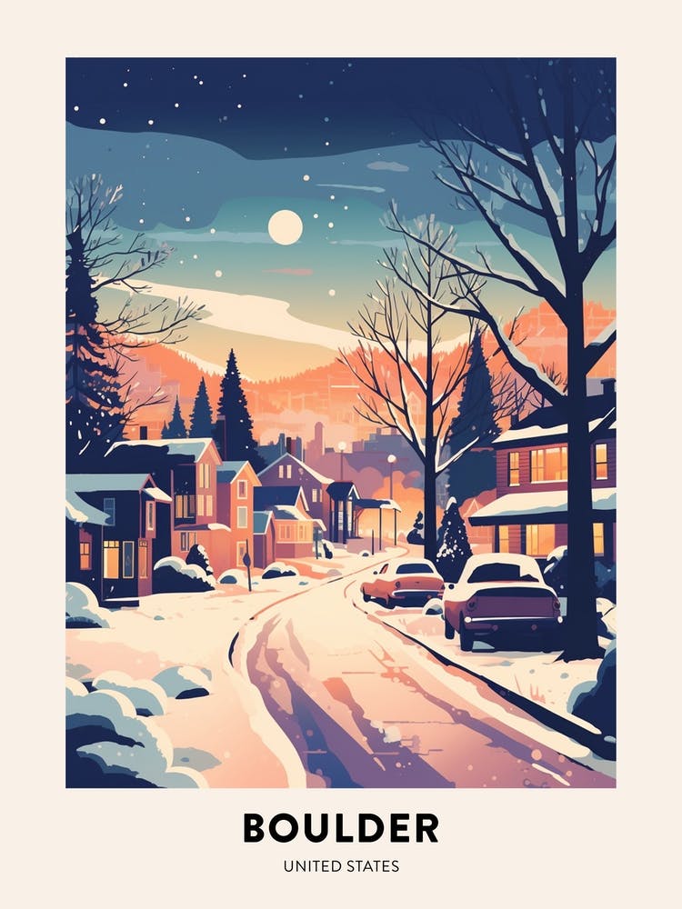Winter Night  Travel Poster Boulder Colorado 2