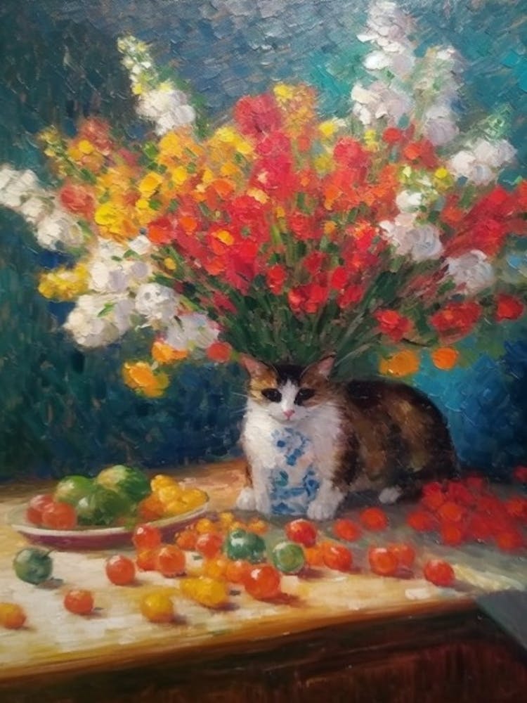 Snapdragons With A Cat 1