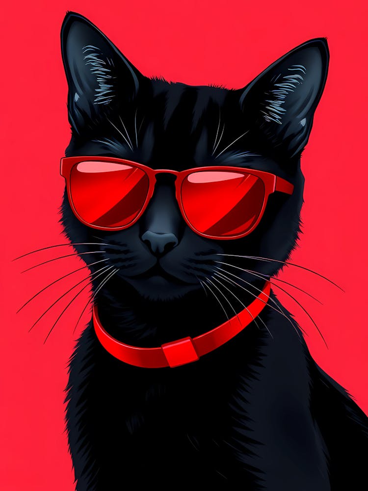 Black Cat With Red Sunglasses