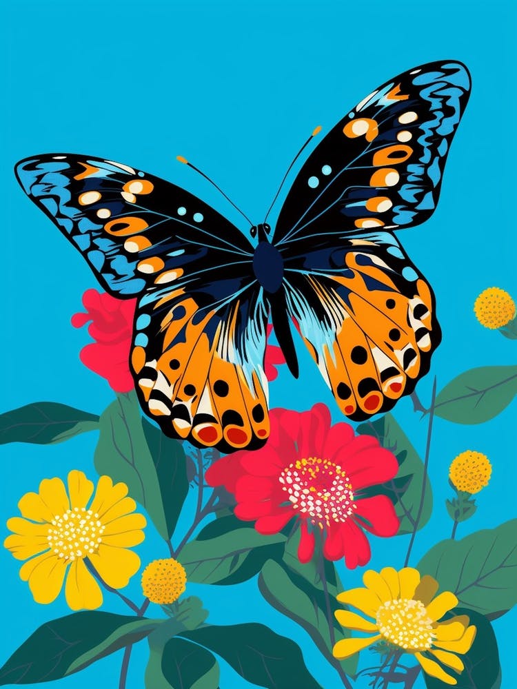 Pop Art Common Blue Butterfly 4