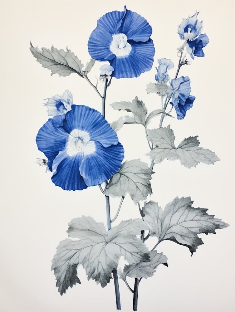 Blue Botanical Hollyhock 1