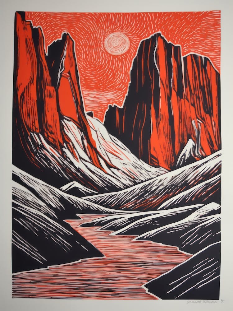 Patagonia, Argentina Linocut Illustration Style 4
