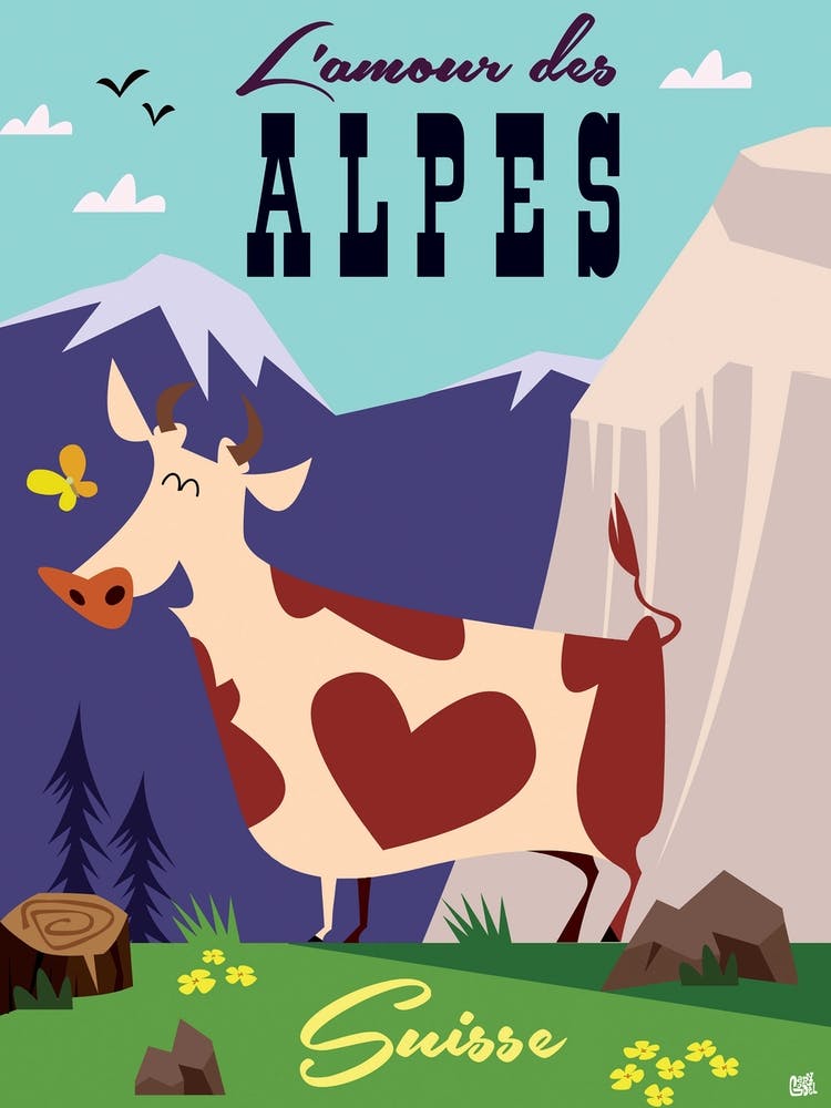 L Amour Des Alpes Poster Purple & Green