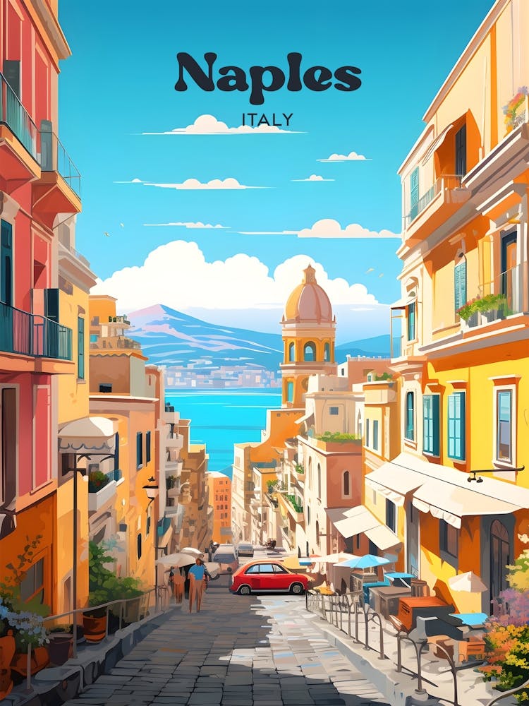 Naples Italy Streetview Modern Travel Illustration