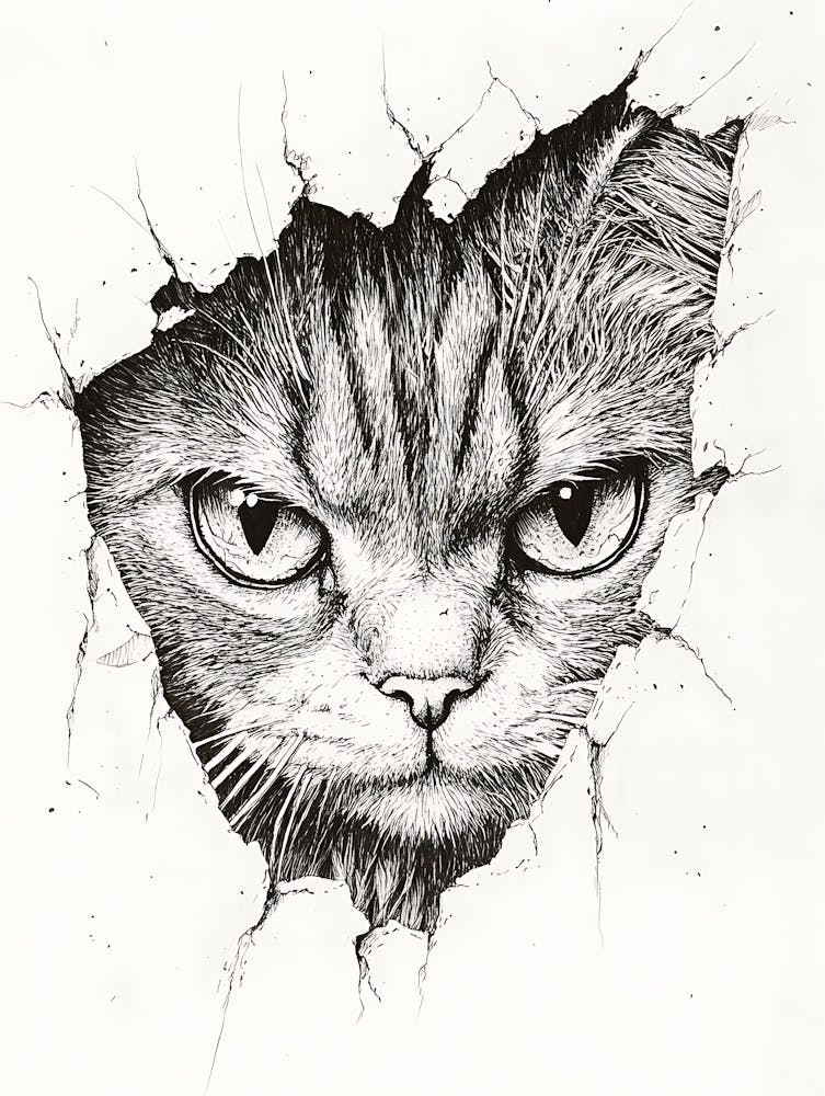 Angry Cat Watching from Wall Hole 13