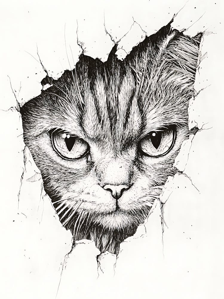 Angry Cat Watching from Wall Hole 13