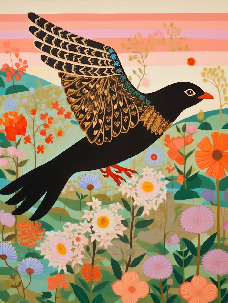 Maximalist Bird Painting Blackbird 3