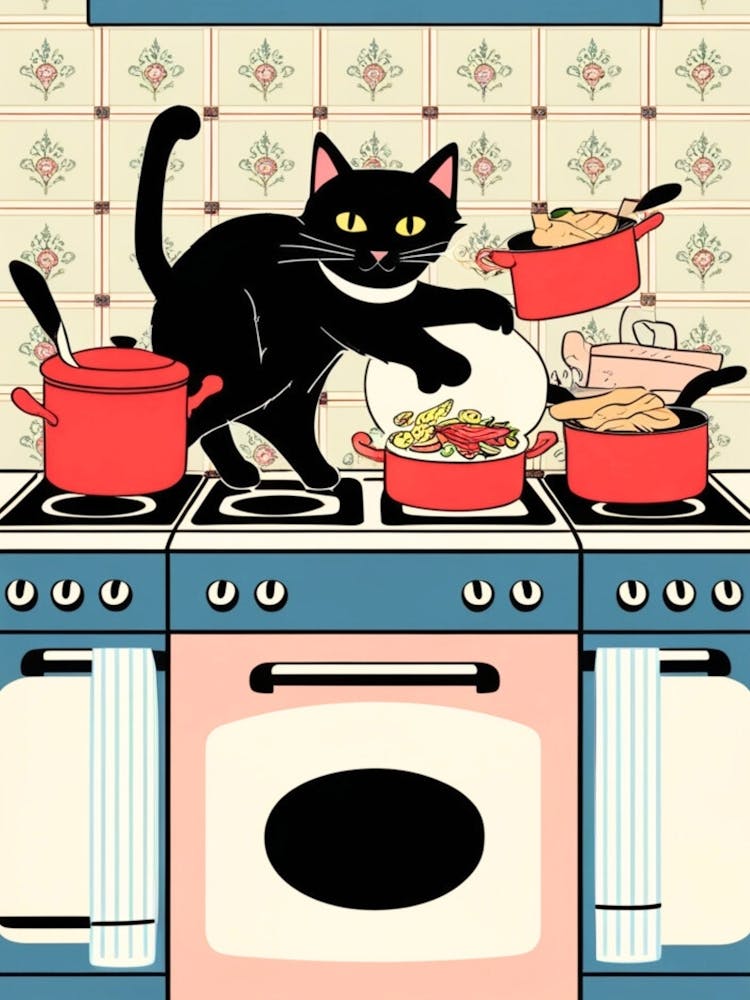 Black Cat In The Kitchen Vector