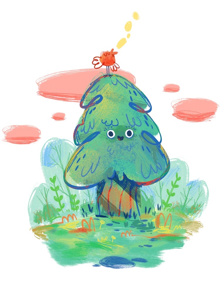 Arbre Heureux Avec Oiseau