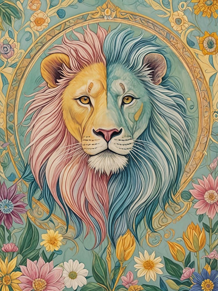 Lion And Flowers In Pastel