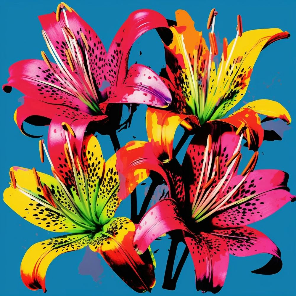 Andy Warhol Style Pop Art Flowers Gloriosa Lily 4 Square
