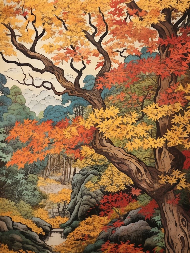 Bigtooth Aspen 4 Vintage Autumn Tree Print 