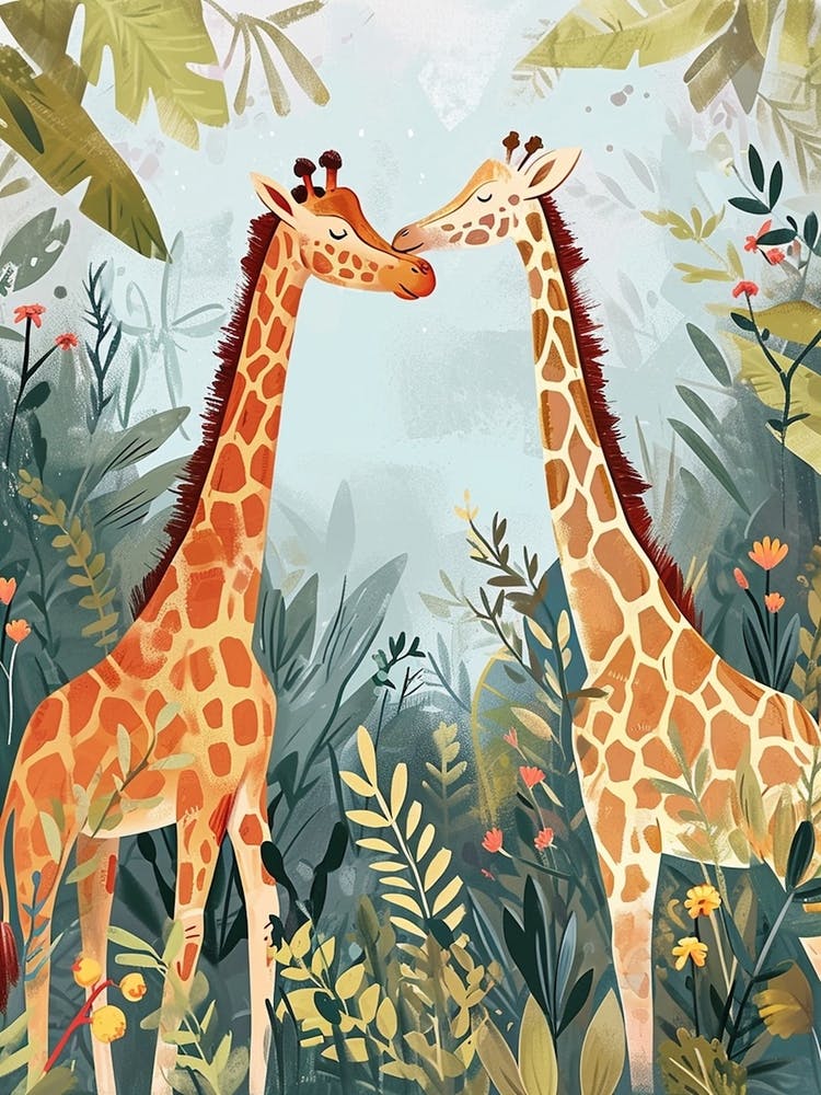 Giraffes In Love Modern Illustration 2