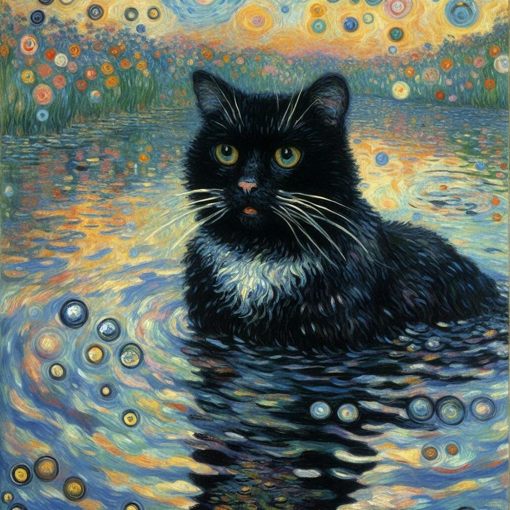 monet Cat In The pond 1