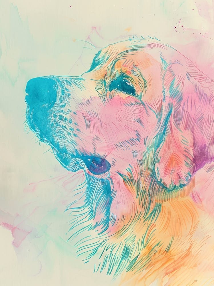 Great Pyrenees Dog Pastel Line Watercolour Illustration  2