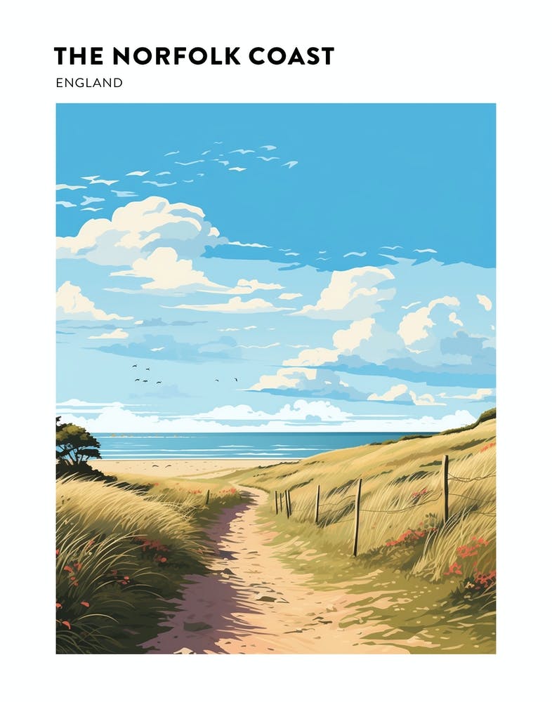 The Norfolk Coast Path England 3 Hiking Trail Landscape Poster