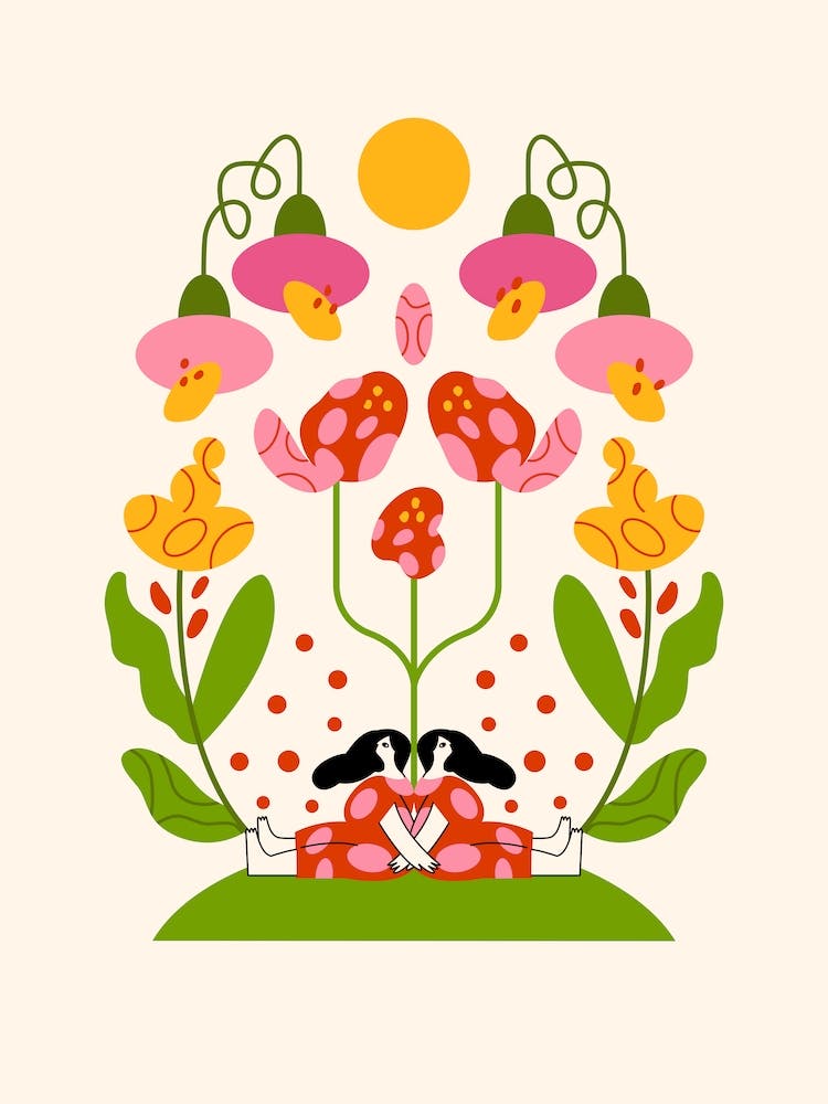 Little Women Sitting Flowers