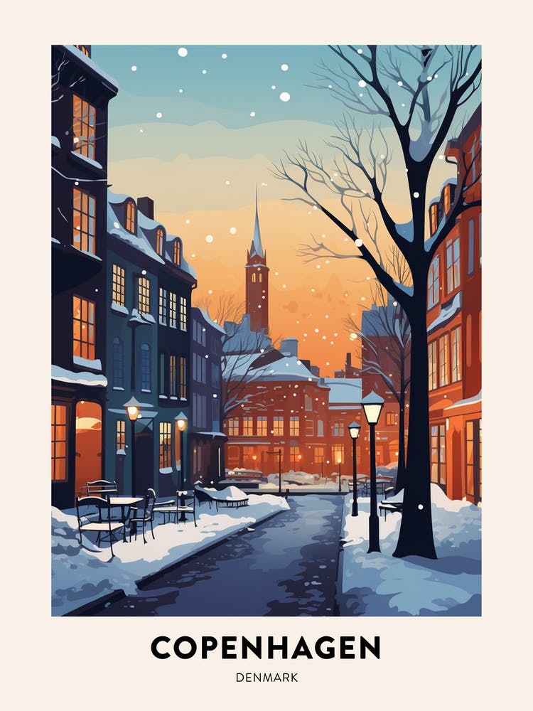 Winter Night  Travel Poster Copenhagen Denmark 5