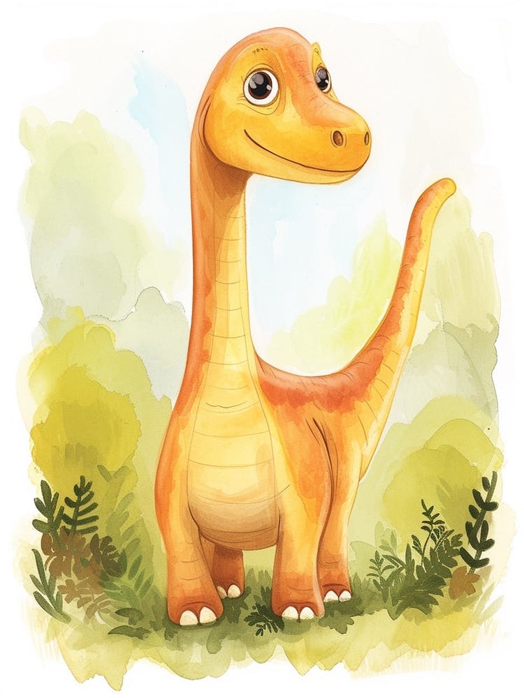 Cute Orange Cartoon Dinosaur Illustration