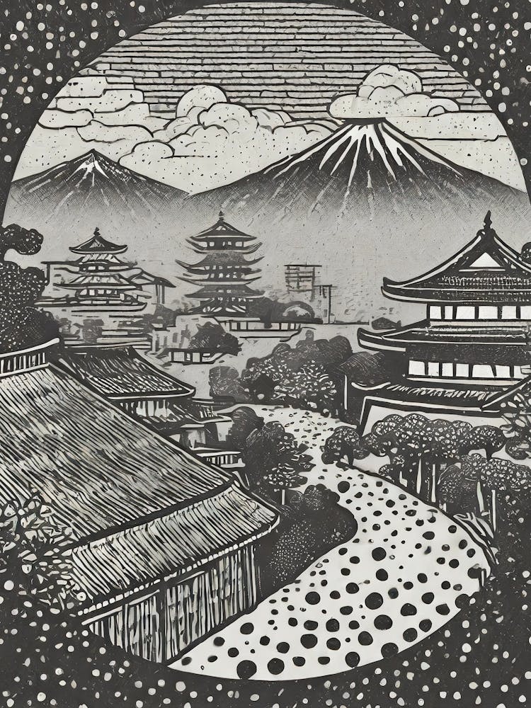 A Panoramic View Of Ancient Kyoto Ukiyo-E Style