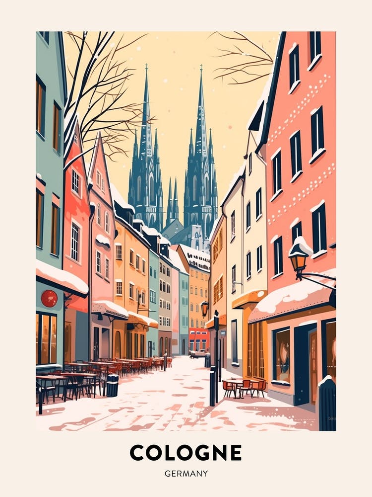 Vintage Winter Travel Poster Cologne Germany 4
