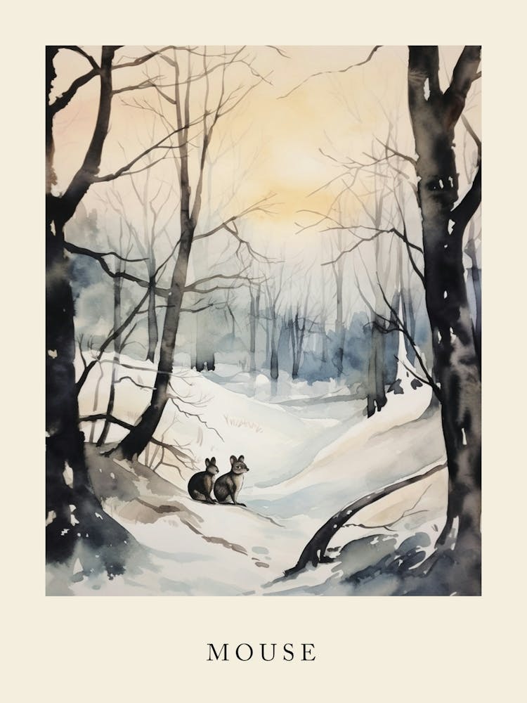 Winter Watercolour Mouse 2 Poster