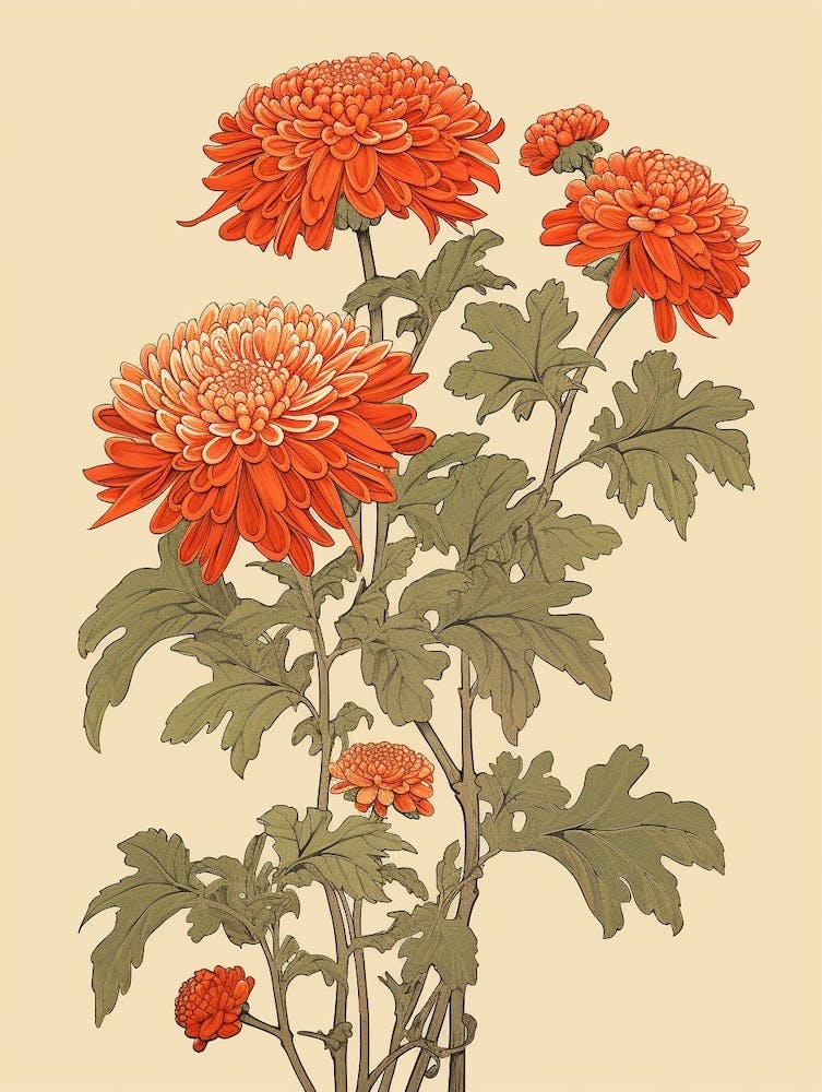 Kiku Chrysanthemum 1 Vintage Japanese Botanical