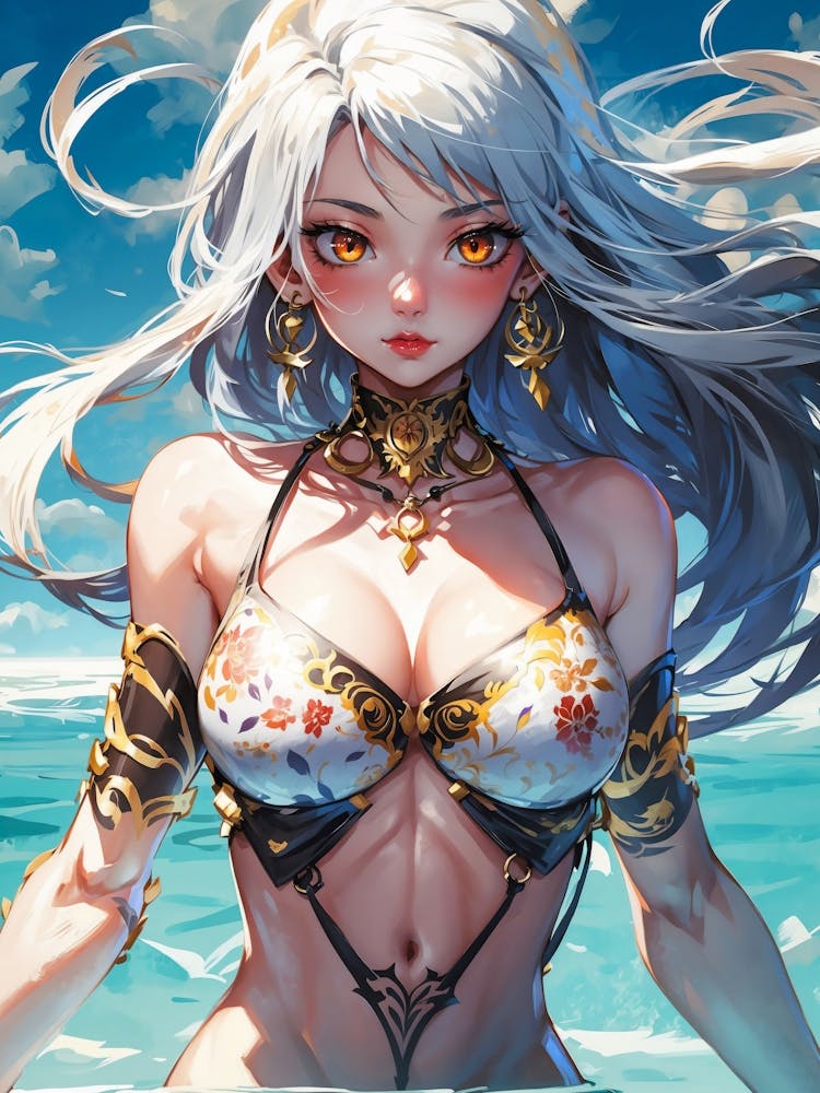 Exquisite anime beauty by the pool — cosplay charm meets anime allure in this captivating manga vision, with sexy fantasy and elegance.